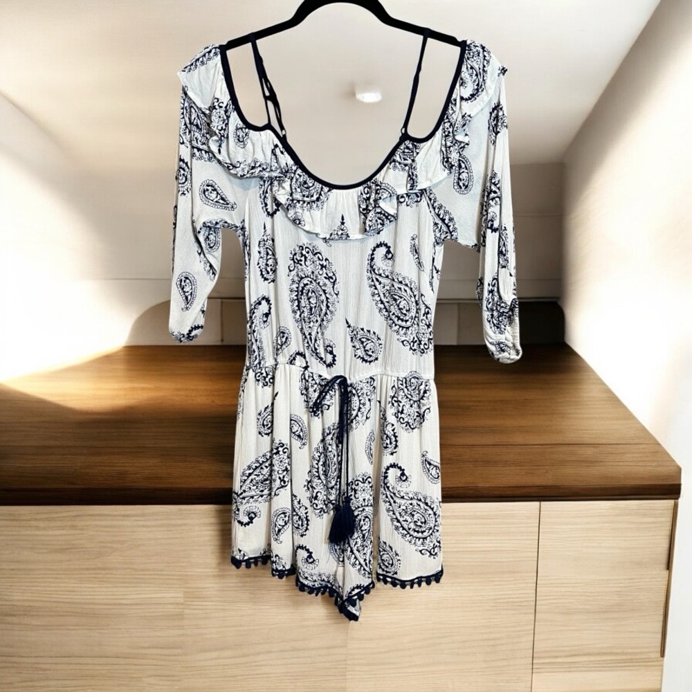Band of Gypsies Navy and White Ruffled Romper